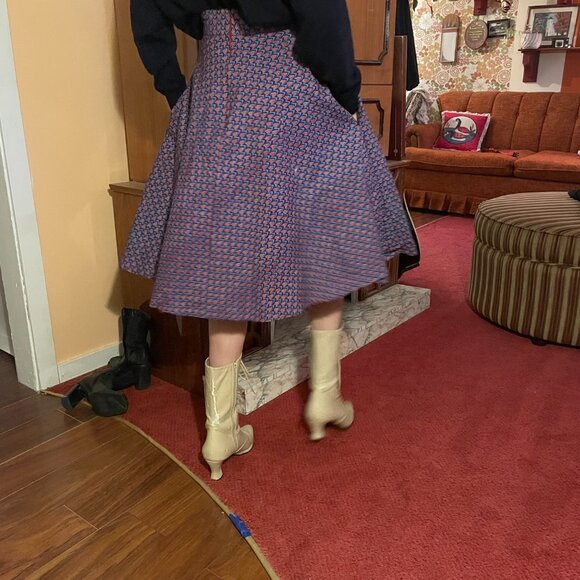1980s handmade blue and purple print circle skirt with pockets! - Picture 9 of 14